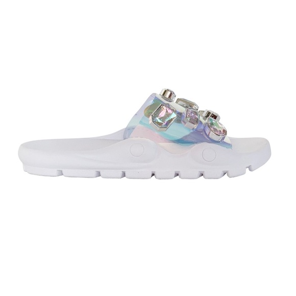 White Slide Sandals with Clear Gem Accents - Picture 3 of 3